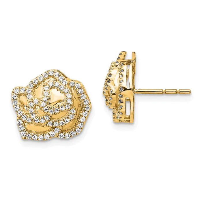 Earrings Solid 14k Yellow Gold Simulated CZ Fancy Flower Earrings Goldia Earrings Solid 14k Yellow Gold Simulated CZ Fancy Flower Earrings Goldia