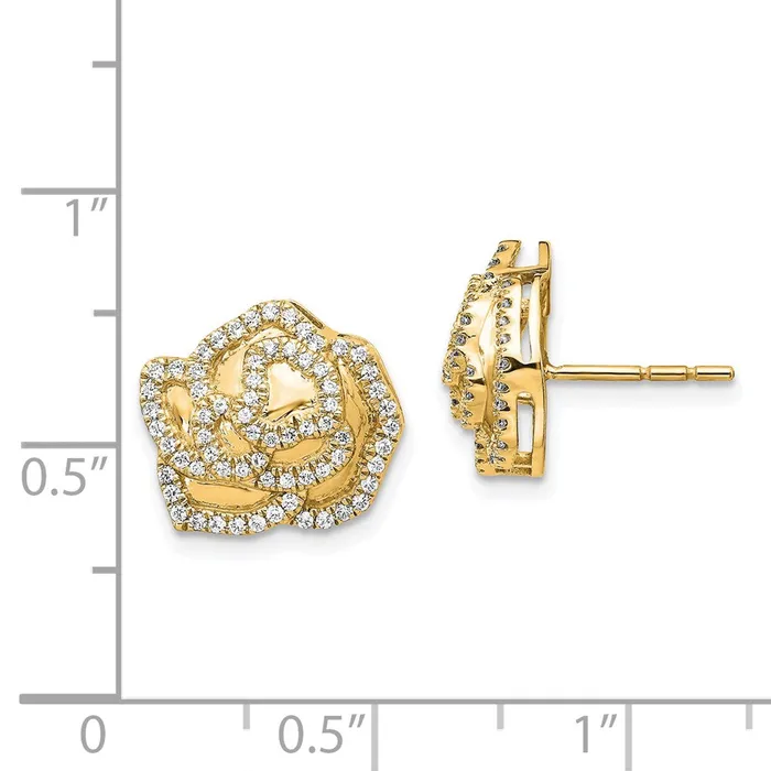 Earrings Solid 14k Yellow Gold Simulated CZ Fancy Flower Earrings Goldia Earrings Solid 14k Yellow Gold Simulated CZ Fancy Flower Earrings Goldia