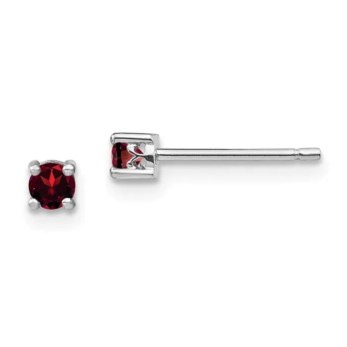 Earrings Sterling Silver 3mm Round Garnet Post Earrings Goldia