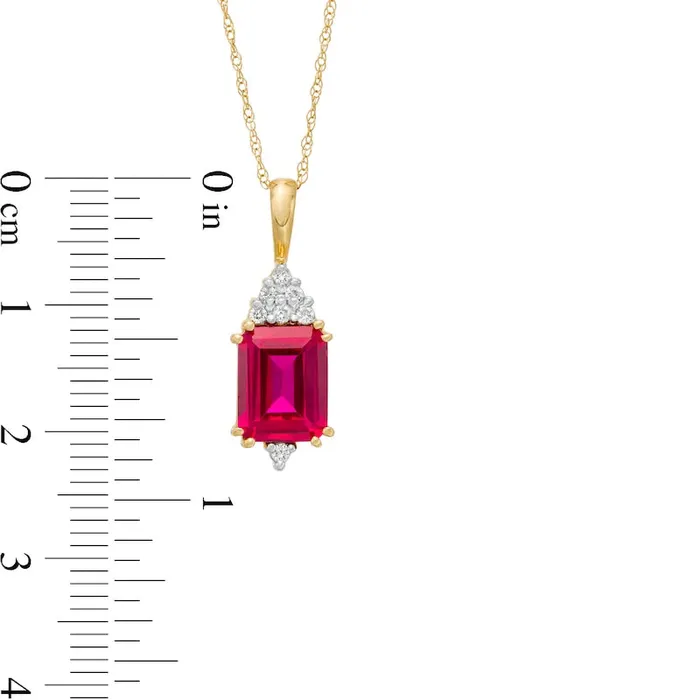 EmeraldCut LabCreated Ruby and 007 CT TW Diamond Geometric Pendant in 10K Yellow Gold Goldia Necklaces EmeraldCut LabCreated Ruby and 007 CT TW Diamond Geometric Pendant in 10K Yellow Gold Goldia Necklaces