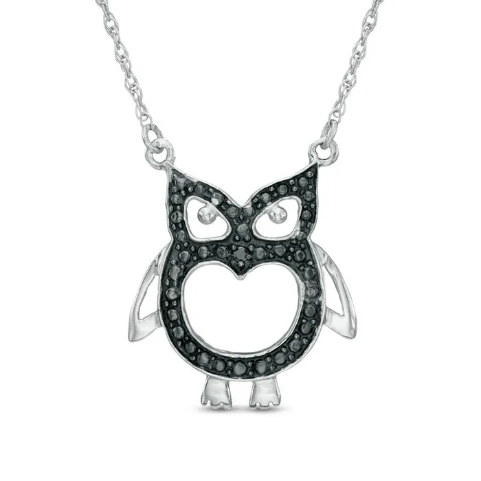 Enhanced Black Natural Diamond Accent Owl Outline Necklace in Sterling Silver with Beaded Black Rhodium Goldia Necklaces Enhanced Black Natural Diamond Accent Owl Outline Necklace in Sterling Silver with Beaded Black Rhodium Goldia Necklaces