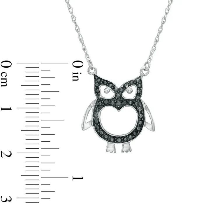 Enhanced Black Natural Diamond Accent Owl Outline Necklace in Sterling Silver with Beaded Black Rhodium Goldia Necklaces Enhanced Black Natural Diamond Accent Owl Outline Necklace in Sterling Silver with Beaded Black Rhodium Goldia Necklaces