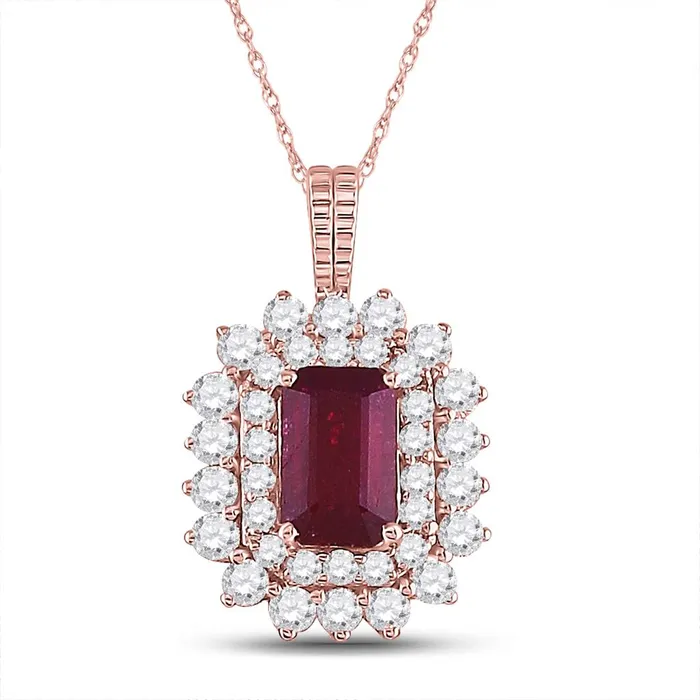 gndatlanta 14k Rose Gold Emerald Ruby Diamond Halo Pendant 78 Cttw Necklaces