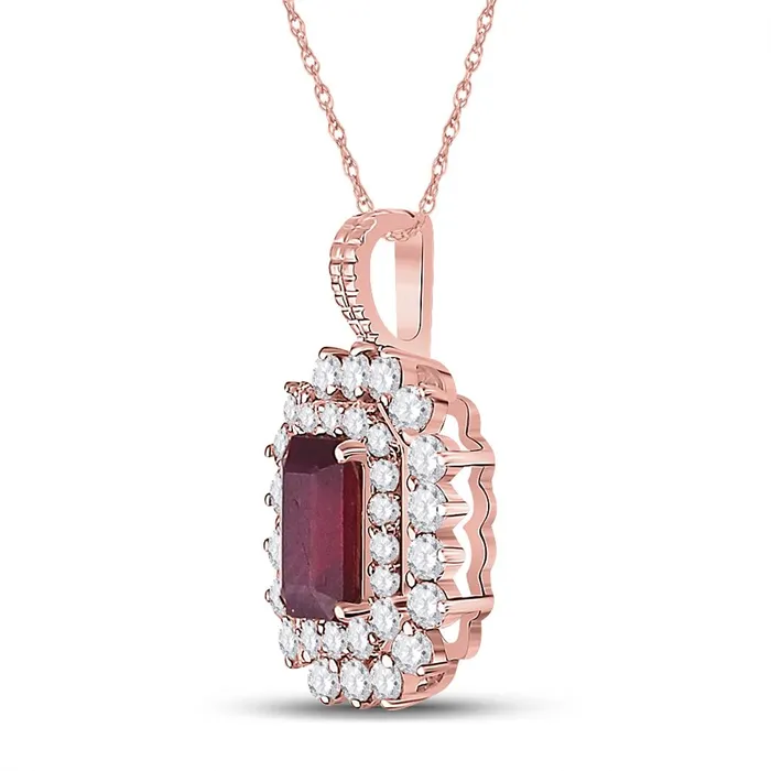 gndatlanta 14k Rose Gold Emerald Ruby Diamond Halo Pendant 78 Cttw Necklaces