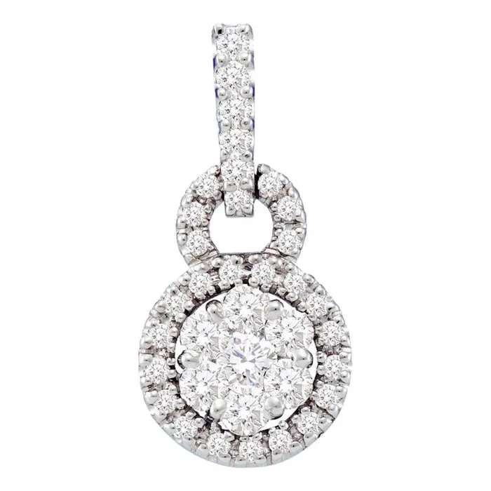 gndatlanta 14k White Gold Round Diamond Circle Frame Flower Cluster Pendant 12 Cttw Rings