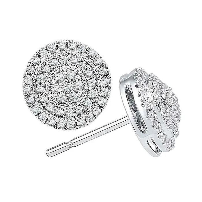 gndatlanta 14k White Gold Round Diamond Concentric Cluster Earrings 12 Cttw Earrings gndatlanta 14k White Gold Round Diamond Concentric Cluster Earrings 12 Cttw Earrings