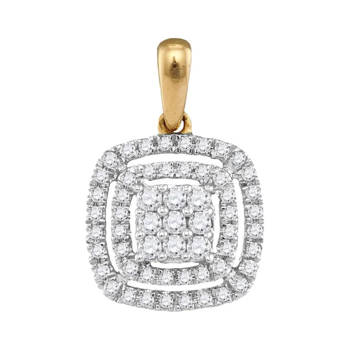 gndatlanta 14k Yellow Gold Round Diamond Concentric Square Cluster Pendant 13 Cttw Necklaces gndatlanta 14k Yellow Gold Round Diamond Concentric Square Cluster Pendant 13 Cttw Necklaces