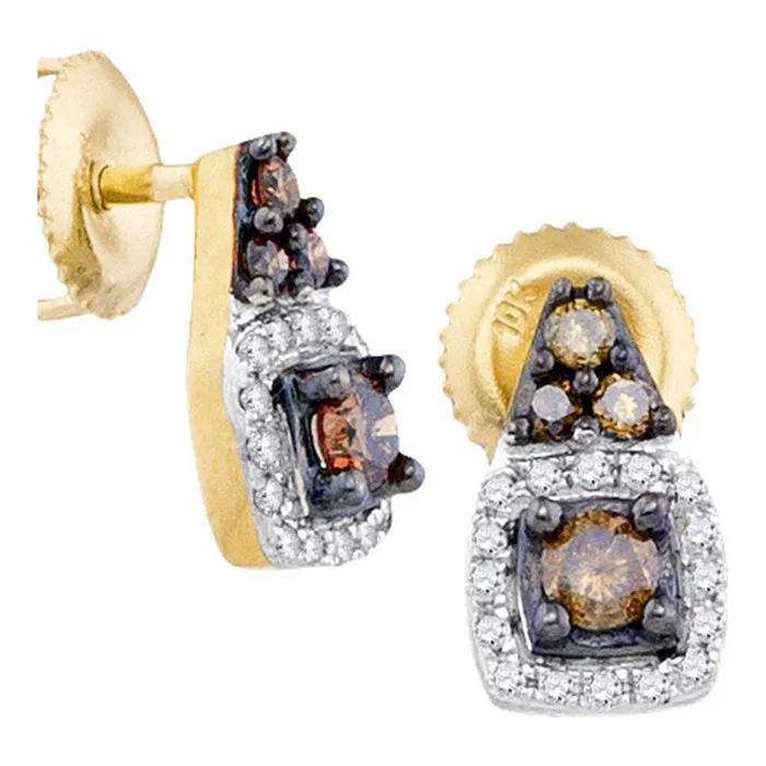 gndatlanta Earrings 10k Yellow Gold Round Brown Diamond Square Earrings 38 Cttw gndatlanta Earrings 10k Yellow Gold Round Brown Diamond Square Earrings 38 Cttw