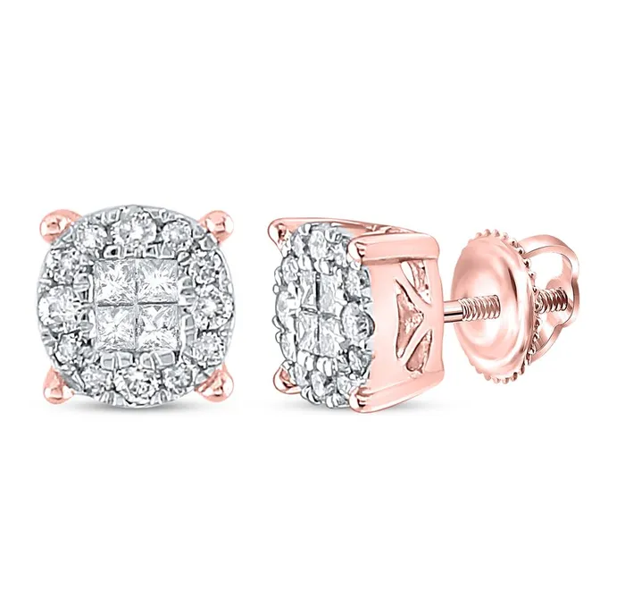 gndatlanta Earrings 14k Rose Gold Princess Round Diamond Fashion Cluster Earrings 14 Cttw gndatlanta Earrings 14k Rose Gold Princess Round Diamond Fashion Cluster Earrings 14 Cttw