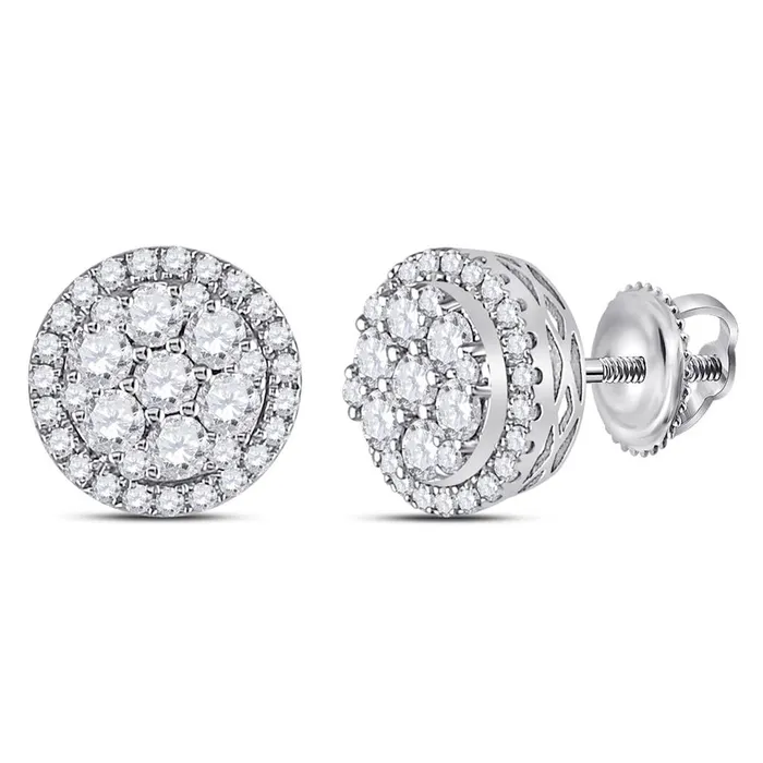 gndatlanta Earrings 14k White Gold Round Diamond Flower Halo Cluster Earrings 78 Ctw
