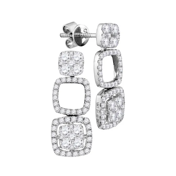 gndatlanta Earrings 18k White Gold Round Diamond Convertible Square Dangle Jacket Earrings 138 Cttw