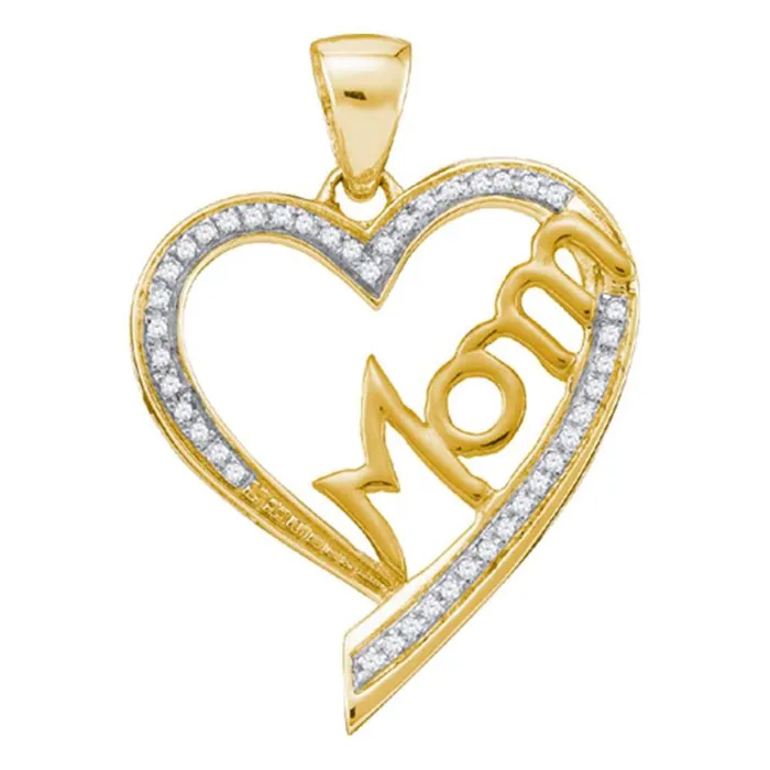 gndatlanta Necklaces 10k Yellow Gold Round Diamond Heart Mom Mother Pendant 18 Cttw gndatlanta Necklaces 10k Yellow Gold Round Diamond Heart Mom Mother Pendant 18 Cttw