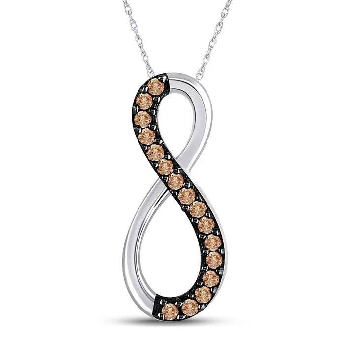gndatlanta Necklaces 14k White Gold Round Brown Diamond Infinity Pendant 110 Cttw