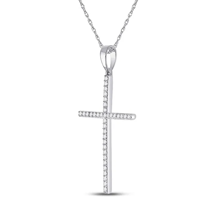 gndatlanta Necklaces 14k White Gold Round Diamond Cross Pendant 15 Cttw