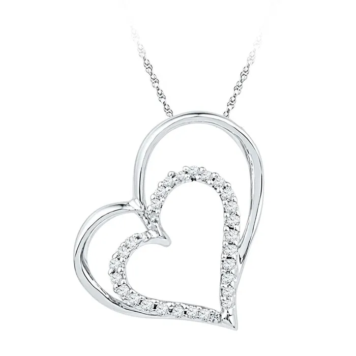 gndatlanta Necklaces 14k White Gold Round Diamond Double Heart Outline Pendant 18 Cttw gndatlanta Necklaces 14k White Gold Round Diamond Double Heart Outline Pendant 18 Cttw