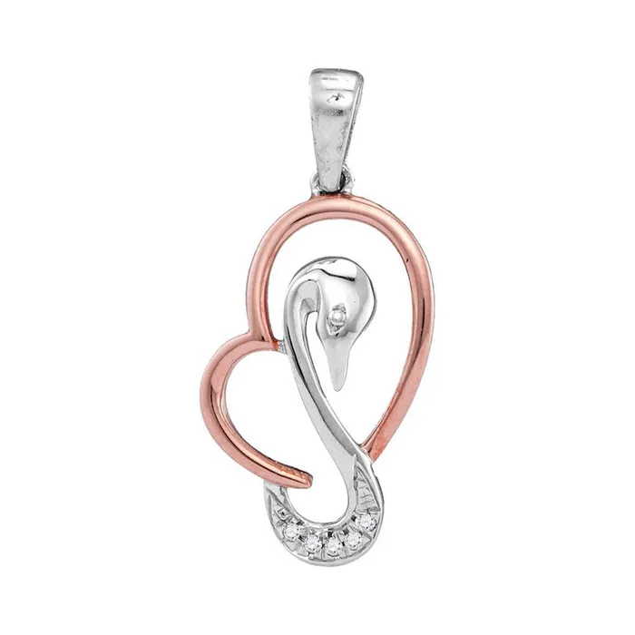gndatlanta Necklaces 14k White Gold Round Diamond Swan Animal Heart Rosetone Pendant 02 Cttw
