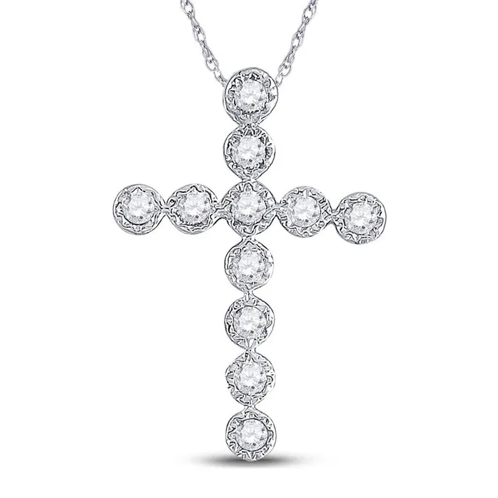 gndatlanta Necklaces 14kt White Gold Round Diamond Paternoster Cross Pendant 18 Cttw gndatlanta Necklaces 14kt White Gold Round Diamond Paternoster Cross Pendant 18 Cttw