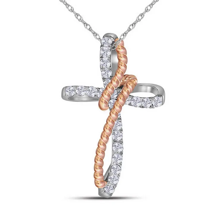 gndatlanta Rings 10k Twotone Gold Round Diamond Rope Cross Pendant 15 Cttw