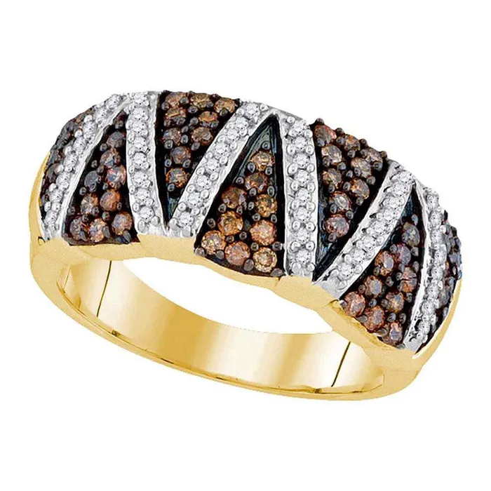 gndatlanta Rings 10k Yellow Gold Round Brown Diamond Striped Band 34 Cttw