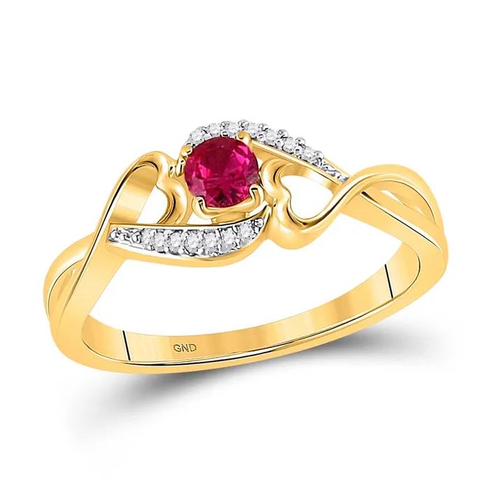 gndatlanta Rings 10k Yellow Gold Round Created Ruby Heart Ring 15 Cttw
