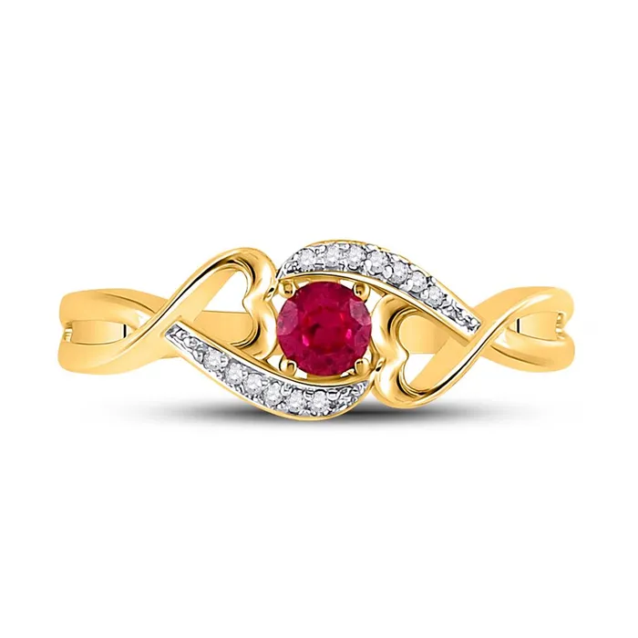 gndatlanta Rings 10k Yellow Gold Round Created Ruby Heart Ring 15 Cttw