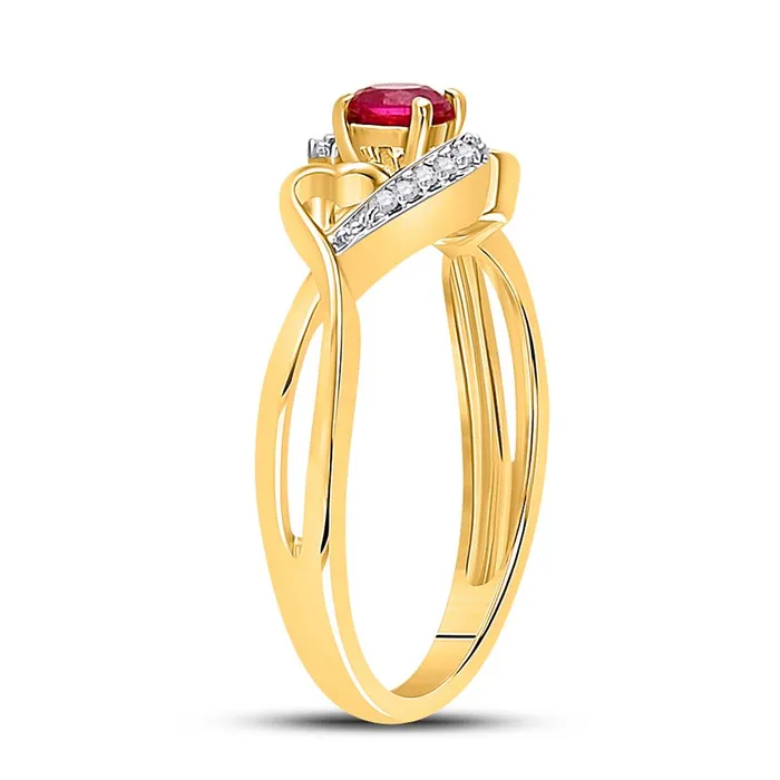 gndatlanta Rings 10k Yellow Gold Round Created Ruby Heart Ring 15 Cttw