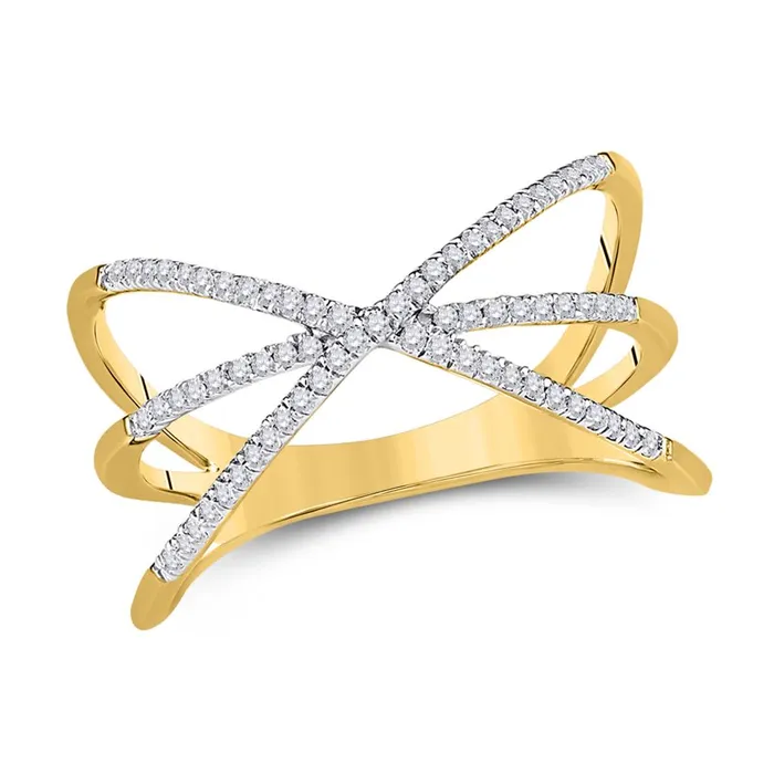 gndatlanta Rings 10k Yellow Gold Round Diamond Crossover Band Ring 15 Cttw