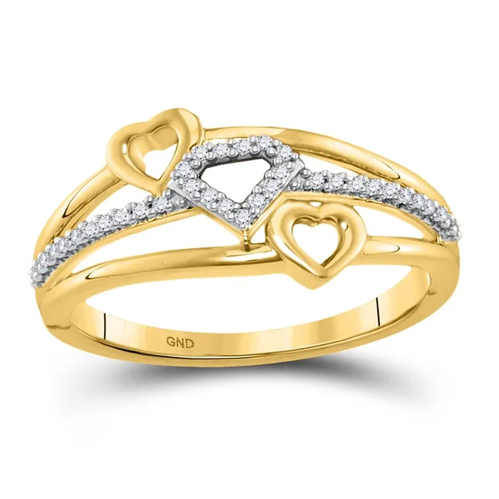 gndatlanta Rings 10k Yellow Gold Round Diamond Double Heart Striped Band Ring 110 Cttw
