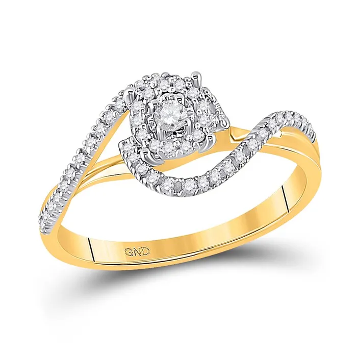gndatlanta Rings 10k Yellow Gold Round Diamond Solitaire Swirl Bridal Engagement Ring 15 Cttw