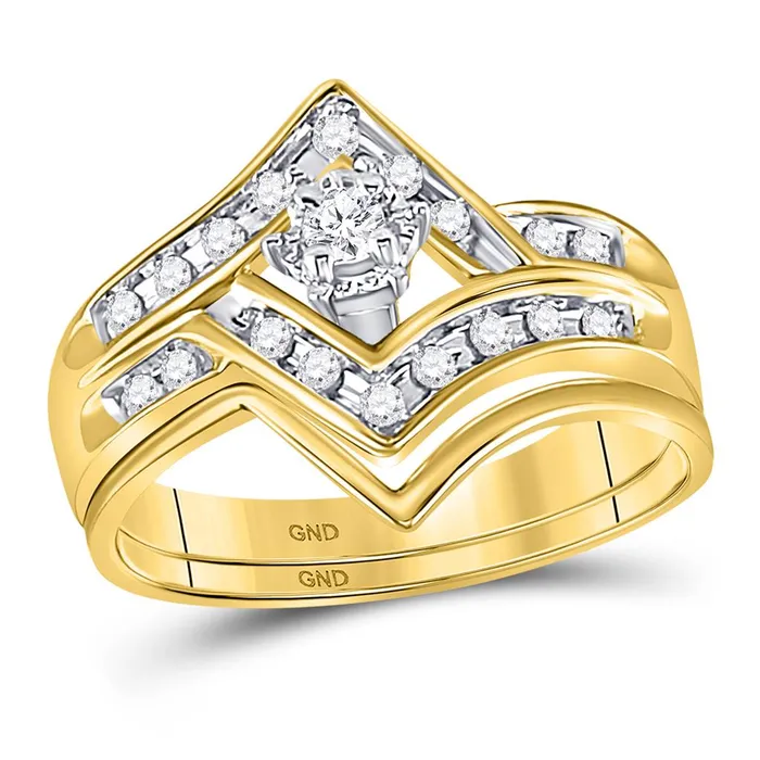 gndatlanta Rings 14k Twotone Gold Round Diamond Chevron Bridal Wedding Ring Set 14 Cttw