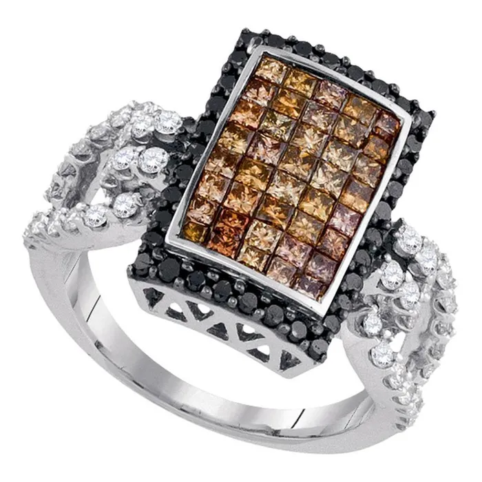 gndatlanta Rings 14k White Gold Black Brown Princess Diamond Band Ring 2 Cttw