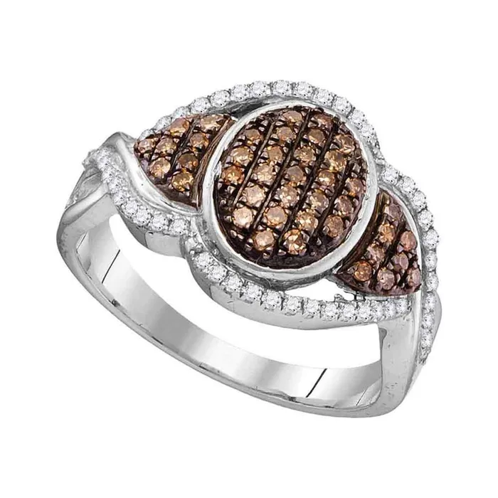 gndatlanta Rings 14k White Gold Brown Diamond Oval Frame Cluster Ring 12 Cttw