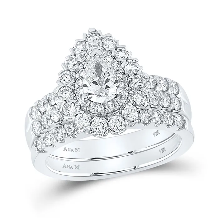 gndatlanta Rings 14k White Gold Pear Diamond Bridal Wedding Ring Set 178 Cttw Certified