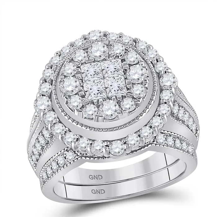 gndatlanta Rings 14k White Gold Princess Diamond Bridal Wedding Ring Set 2 Cttw