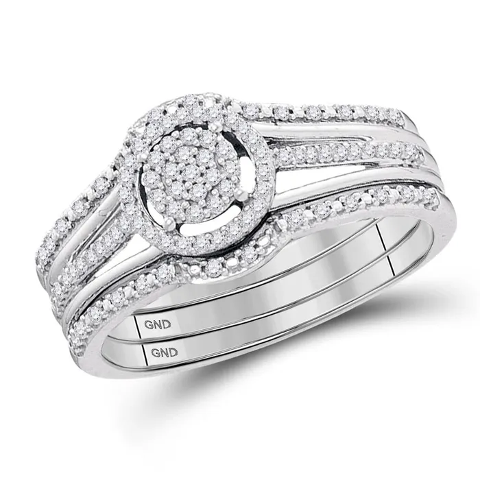 gndatlanta Rings 14k White Gold Round Diamond 3Piece Bridal Wedding Ring Set 14 Cttw