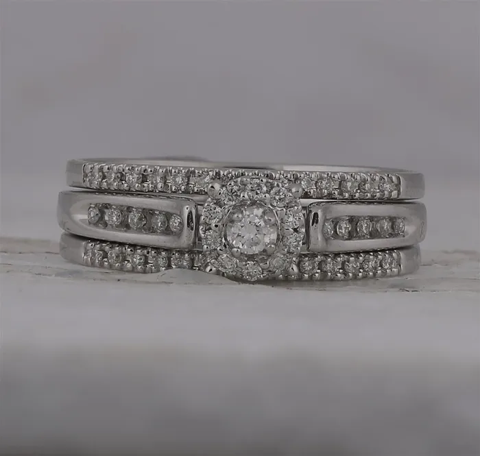 gndatlanta Rings 14k White Gold Round Diamond 3Piece Bridal Wedding Ring Set 14 Cttw