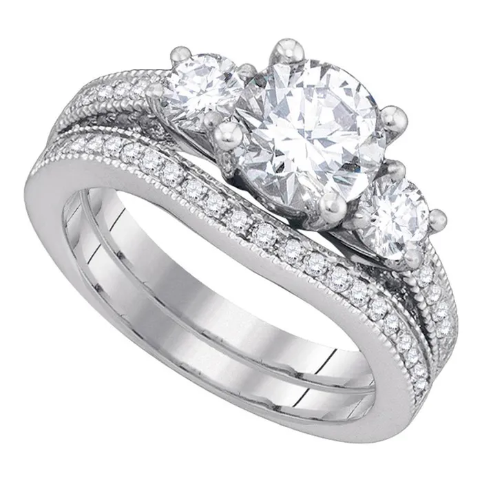 gndatlanta Rings 14k White Gold Round Diamond Bridal Wedding Ring Set 212 Cttw