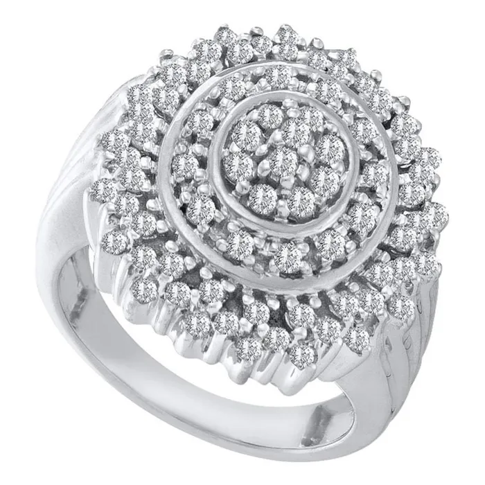 gndatlanta Rings 14k White Gold Round Diamond Concentric Circle Cluster Ring 1 Cttw