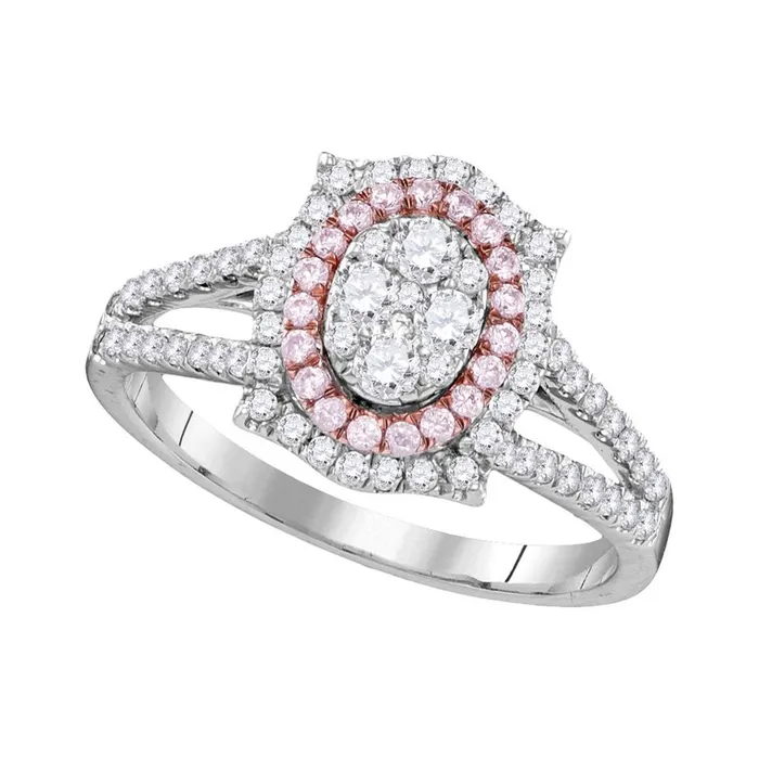 gndatlanta Rings 14k White Gold Round Pink Diamond Oval Cluster Ring 34 Cttw