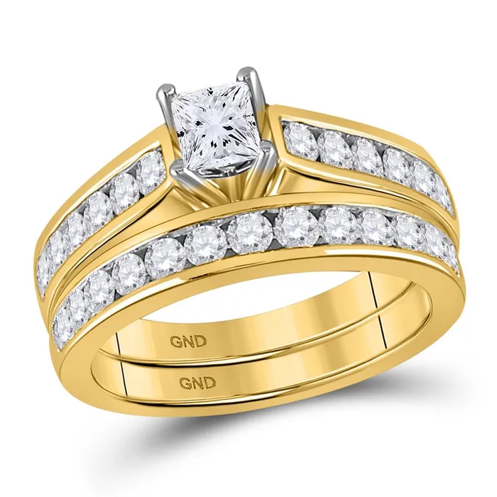 gndatlanta Rings 14k Yellow Gold Princess Diamond Bridal Wedding Ring Set 112 Ctw Certified