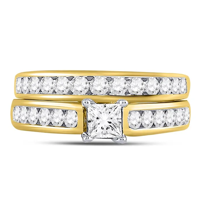 gndatlanta Rings 14k Yellow Gold Princess Diamond Bridal Wedding Ring Set 112 Ctw Certified