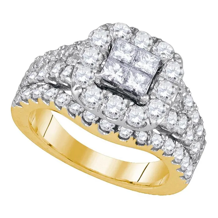 gndatlanta Rings 14k Yellow Gold Princess Diamond Cluster Halo Bridal Engagement Ring 212 Cttw