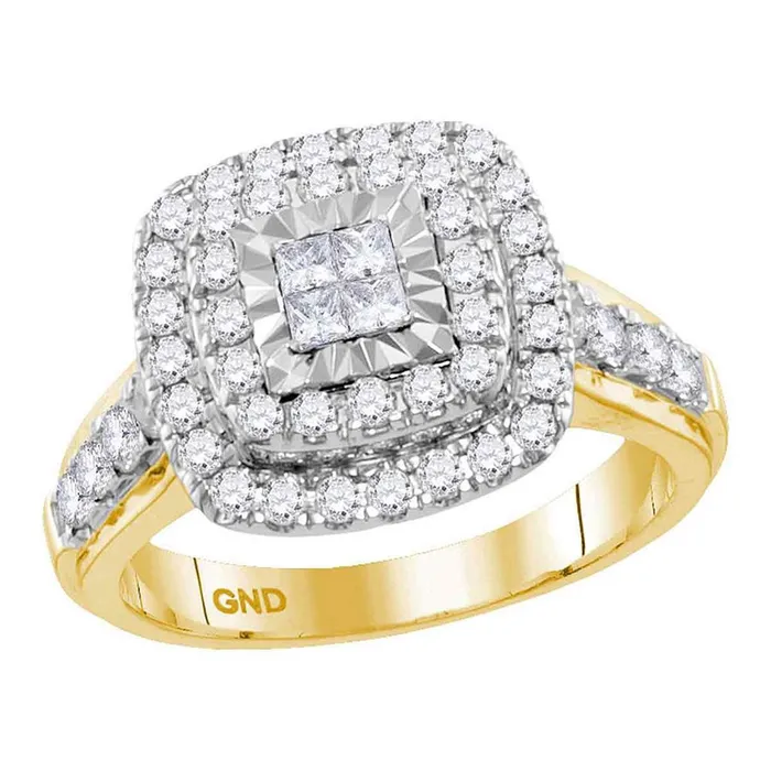 gndatlanta Rings 14k Yellow Gold Princess Diamond Square Cluster Bridal Engagement Ring 1 Cttw