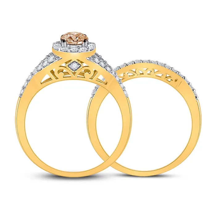gndatlanta Rings 14k Yellow Gold Round Brown Diamond Bridal Wedding Ring Set 1 Cttw