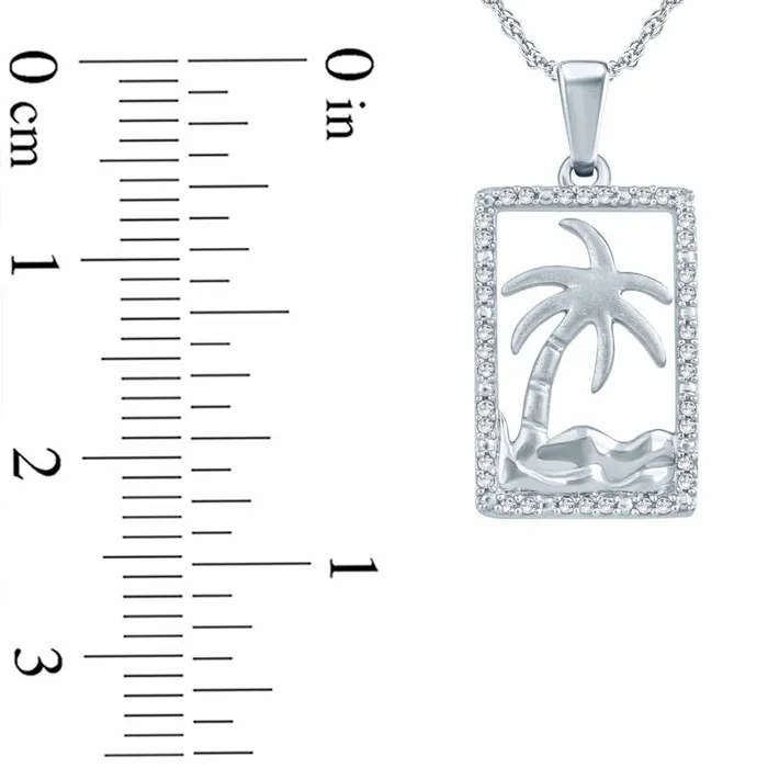 Goldia 01 CT TW Natural Diamond Palm Tree Rectangle Pendant in Sterling Silver Necklaces Goldia 01 CT TW Natural Diamond Palm Tree Rectangle Pendant in Sterling Silver Necklaces