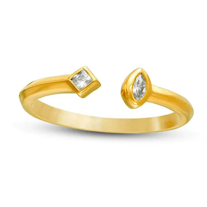 Goldia 010 CT TW Marquise and PrincessCut Natural Diamond Open Shank Ring in Solid 10K Yellow Gold Rings
