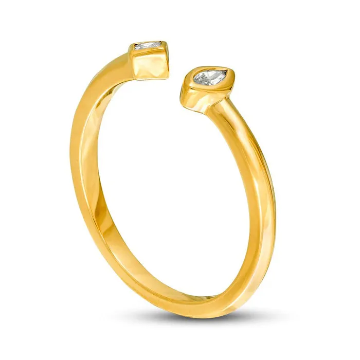 Goldia 010 CT TW Marquise and PrincessCut Natural Diamond Open Shank Ring in Solid 10K Yellow Gold Rings