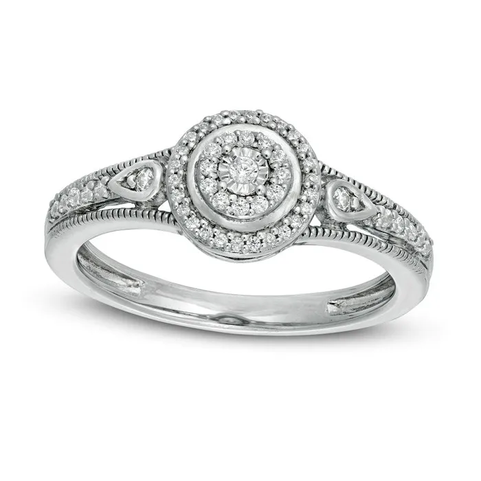 Goldia 017 CT TW Composite Natural Diamond Antique VintageStyle Promise Ring in Sterling Silver Rings