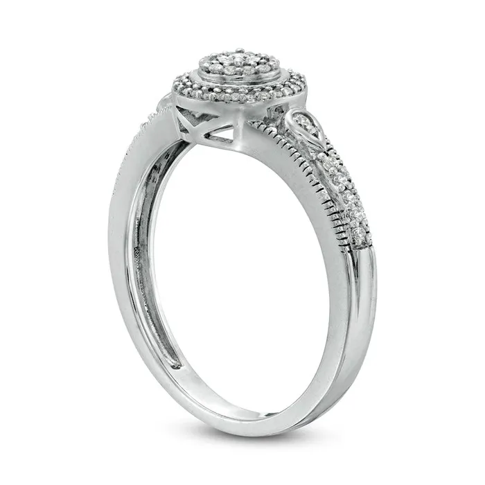 Goldia 017 CT TW Composite Natural Diamond Antique VintageStyle Promise Ring in Sterling Silver Rings