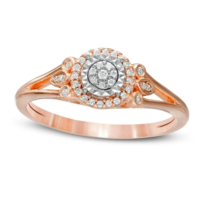 Goldia 017 CT TW Composite Natural Diamond Frame TriSides Split Shank Promise Ring in Solid 10K Rose Gold Rings